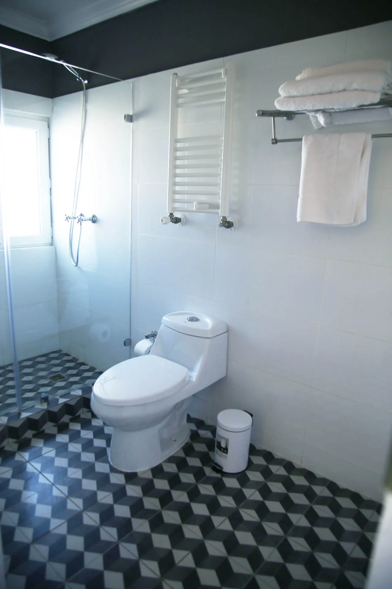 Baño con cerámica geométrica y ducha